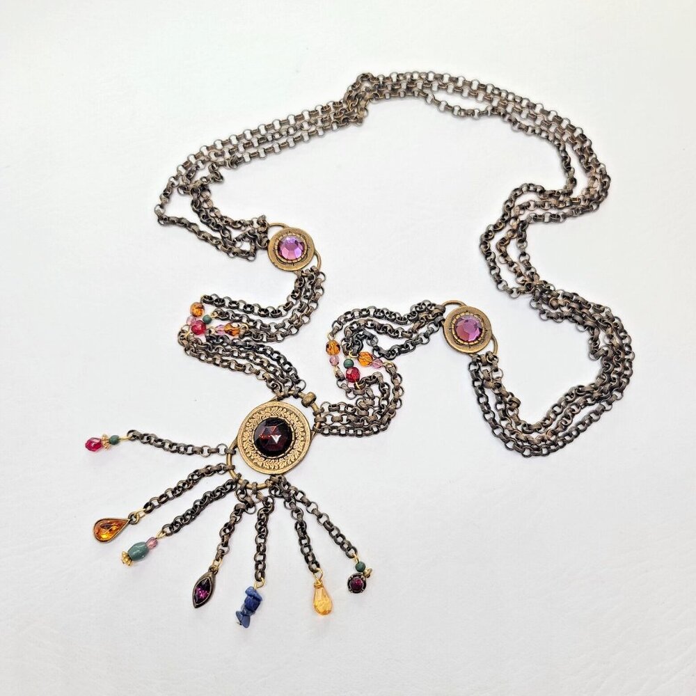 Robert Rose Long Necklace Etruscan Multicolor Multi-Strand Chain Purple Orange 90$